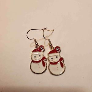 Gold Alloy Smiling Snowman Dangle Earrings